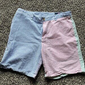 Vineyard Vines Blue Pink Cotton Flat Front Shorts, Men’s 33